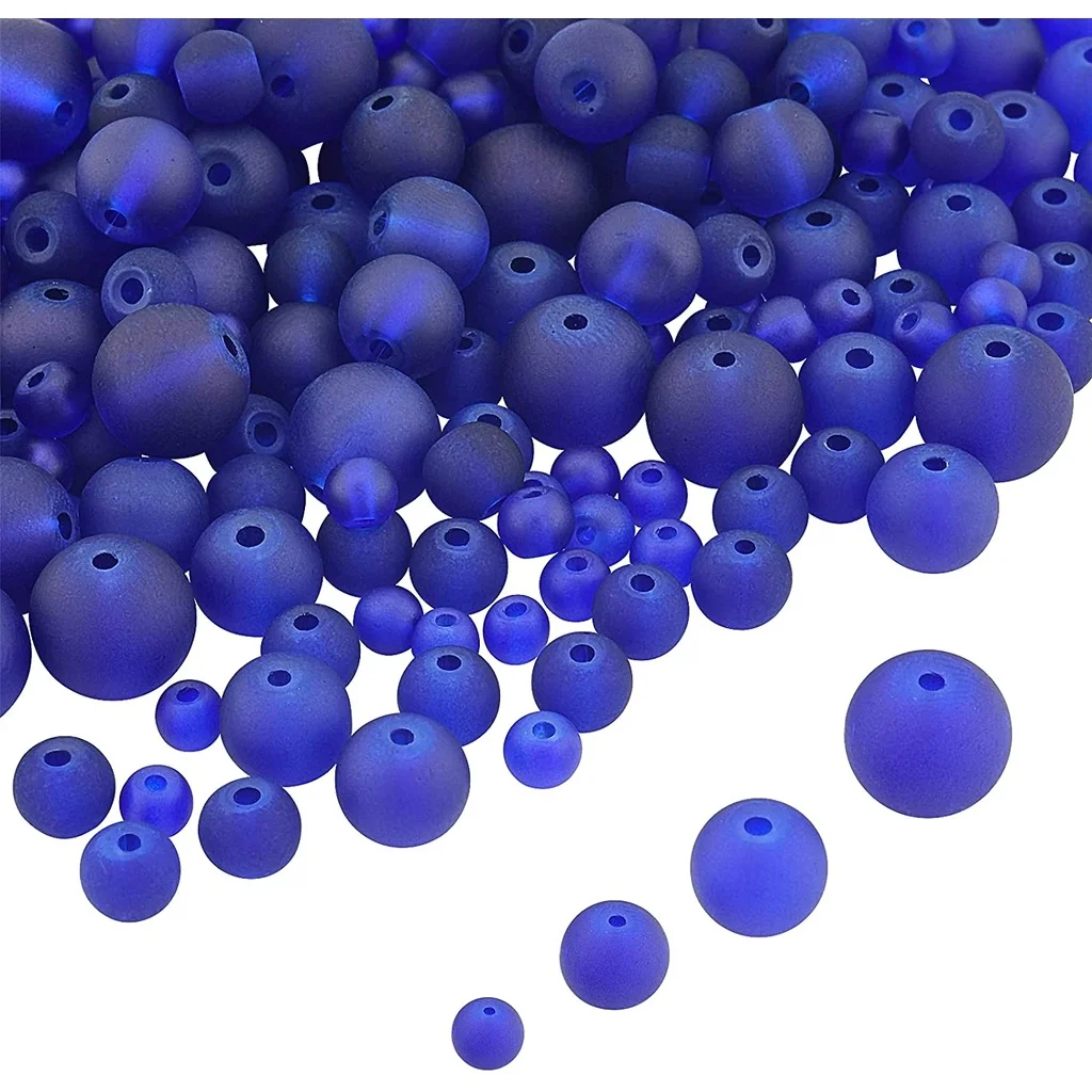 

520pcs Blue Frosted Beads for Jewelry Making 4 Size Round Smooth Crystal Glass Beads for Beading Necklace Bracelet Making