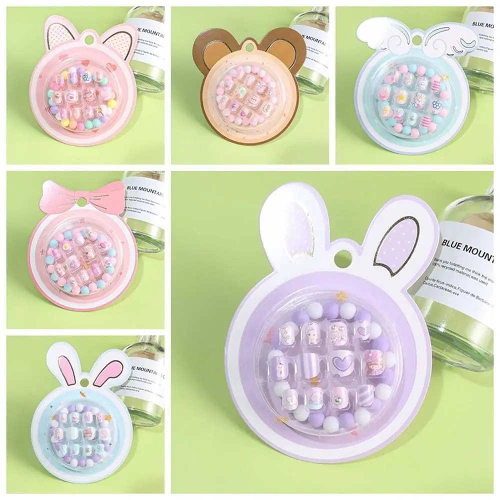 Самоклеящиеся искусственные ногти для девочек с браслетом и мультяшным рисунком