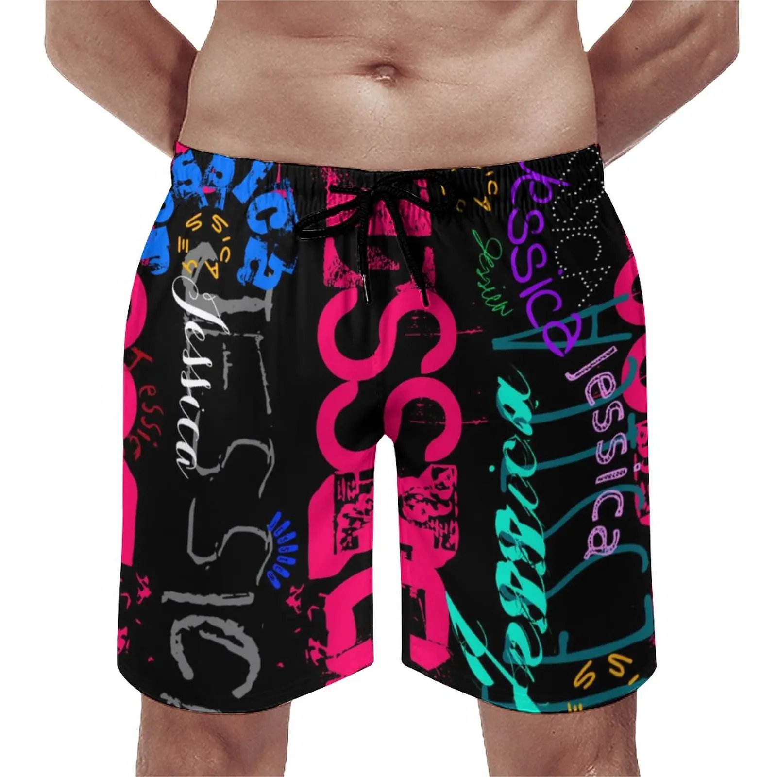 

Word Graffiti Board Shorts Letters Print Casual Beach Short Pants Men Design Surfing Quick Drying Swim Trunks Birthday Present