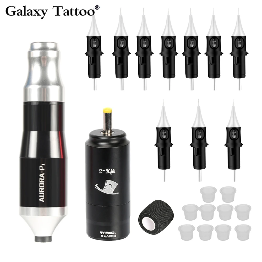 

Wireless Tattoo Kit Power Supply Rotating Electric Tattoo Machine DC Jack Mini With 10pcs 3RL Needles Complete Professional