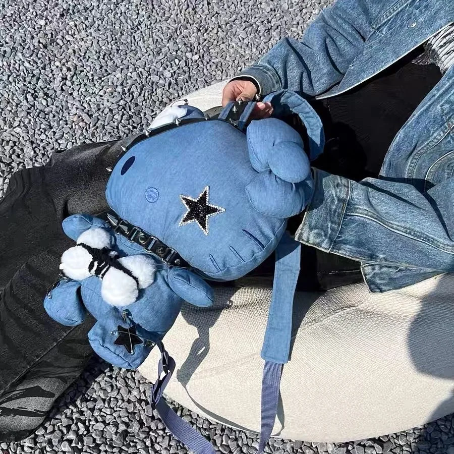 Рюкзак Sanrio в стиле Хелло Китти для детей и взрослых брезентовый ранец из денима с