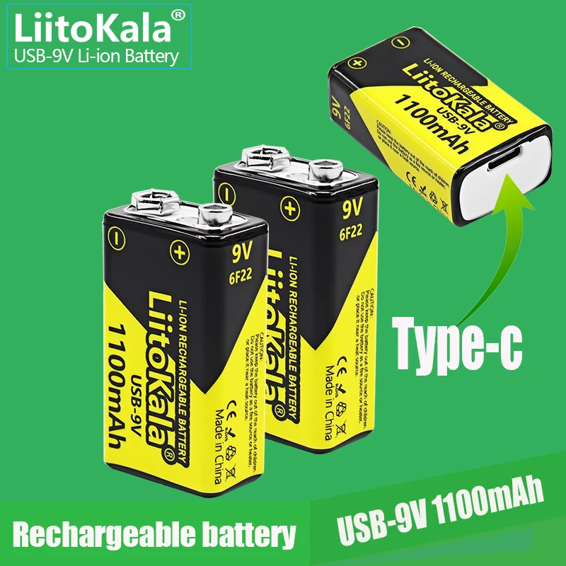 

10-50PCS 9V 1100mAh Li-ion Rechargeable Battery Crown Type-C USB 6F22 Battery for RC Helicopter Model Metal Detector Microphone