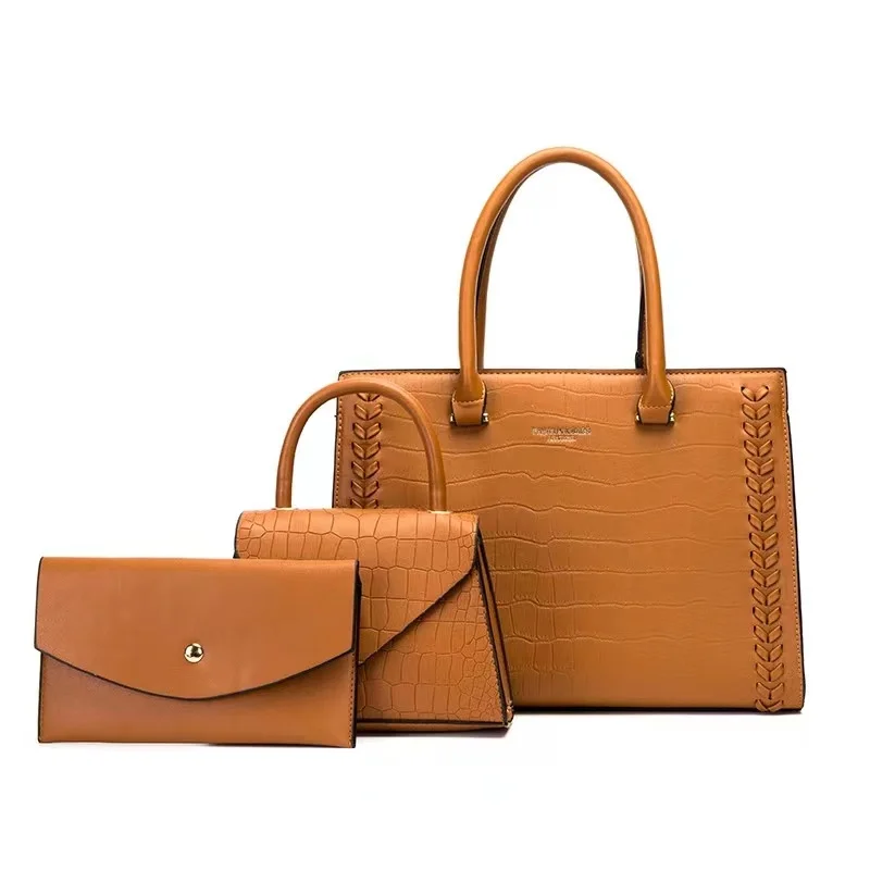 New European and American Fashion Four Seasons Travel Carry High-Quality Leather Women's Purse Handbag Three-Piece Set