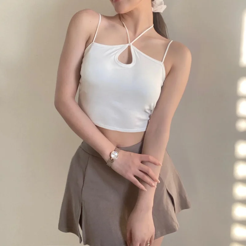 

Women Tie Halter Detail Double Strappy Cami Top Camisole Y158