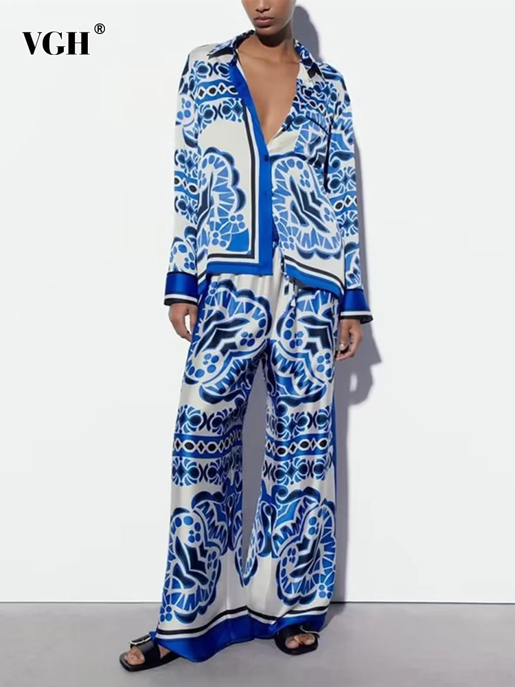 

Женский комплект из двух предметов VGH, топ с отложным воротником и длинным рукавом, брюки с высокой талией и шнуровкой, повседневные комплекты, Новинка