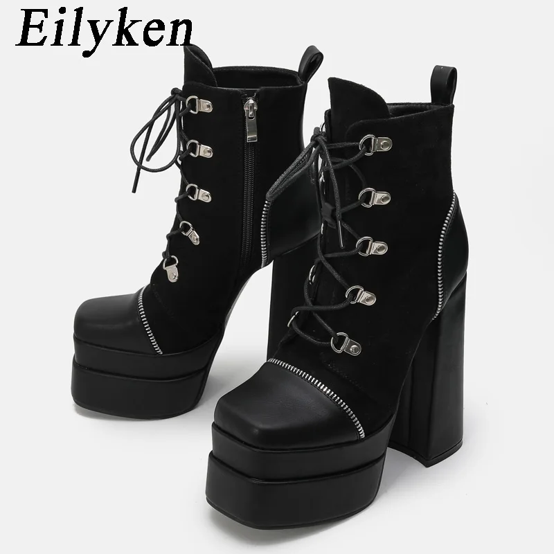

Eilyken Sexy Chunky High Heels Ankle Boots For Women Punk Street Style Zipper Super Thick High Heel Autumn Winter Shoes
