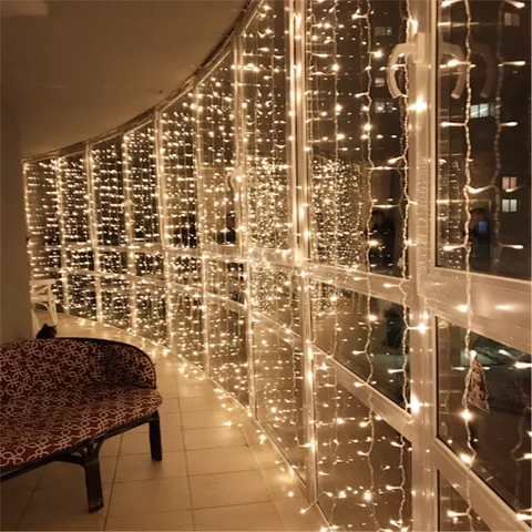 YEMTCLR светодиодная гирлянда-занавеска 6*2.5 м 480LED 8 режимов теплый/холодный белый 220V