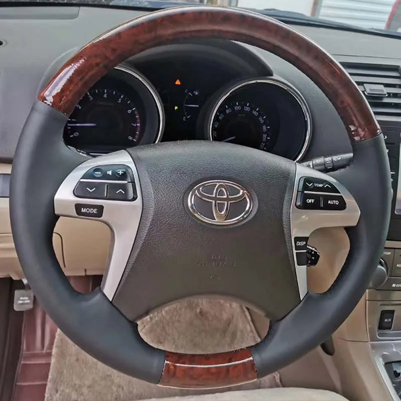 

Hand-stitched peach wood grain Black Non-slip Leather Car Steering Wheel Cover for Toyota Fortuner Hilux Interior Accessories