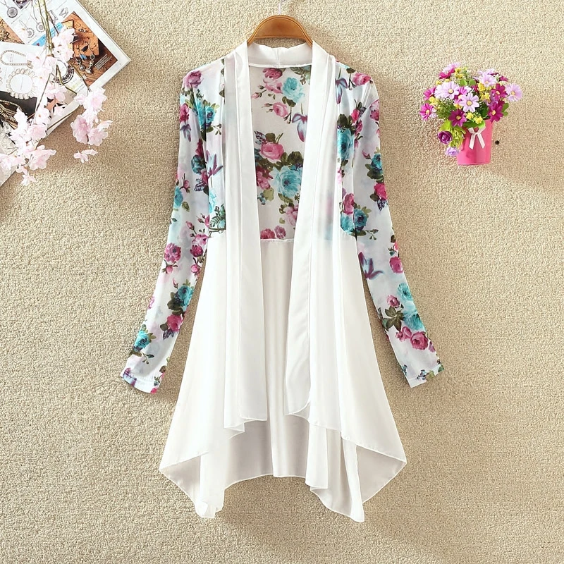 

Summer Chiffon Women Air Conditioning Sunscreen See Through Tops Kimono Jacket Cardigan Sexy Thin Coat Ladies Shirts