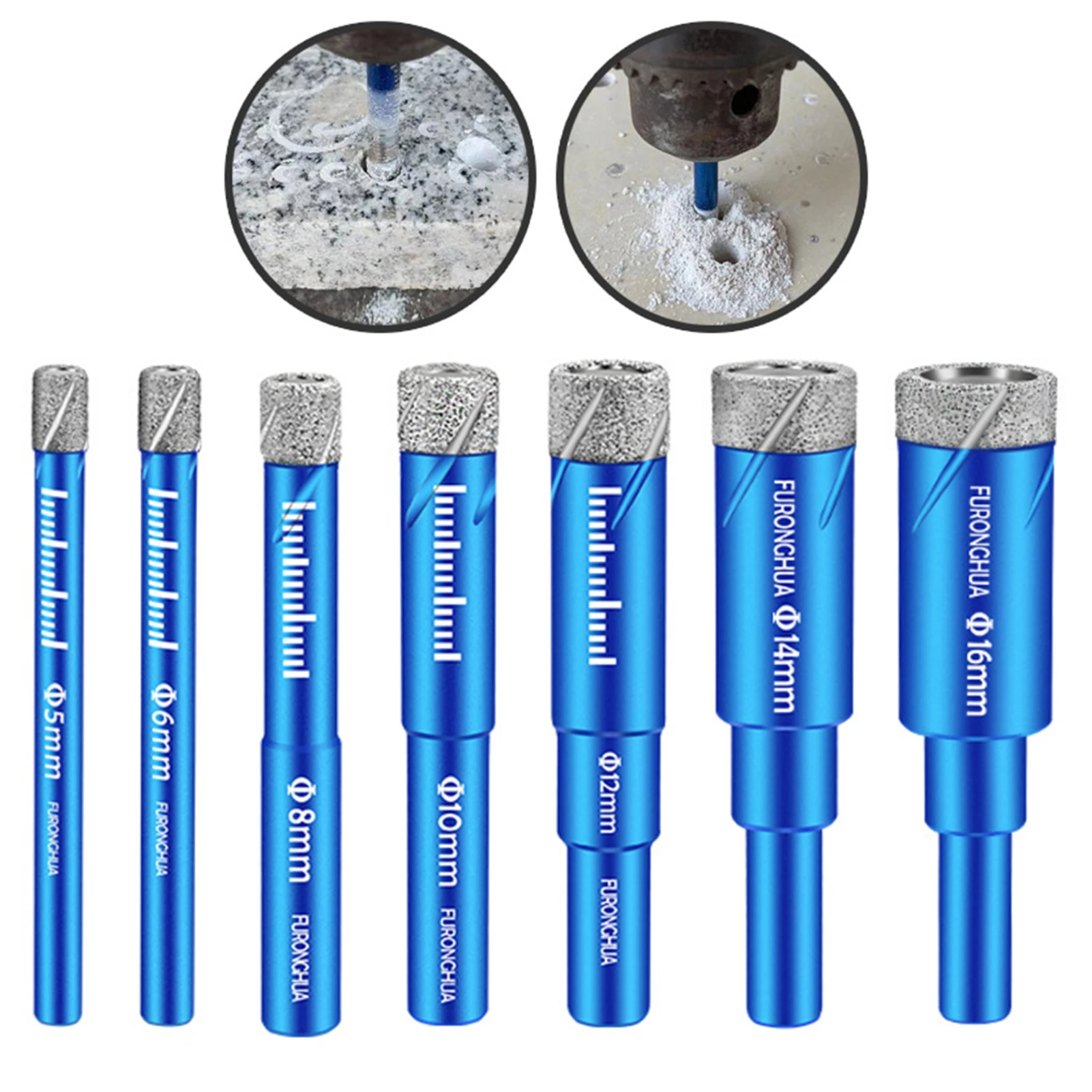 

7pcs Drill Bits Dry Glass Stones Fast Built In Coolant Round Shank Ceramics Granite Unique Brazed Diamond Tiles Hard