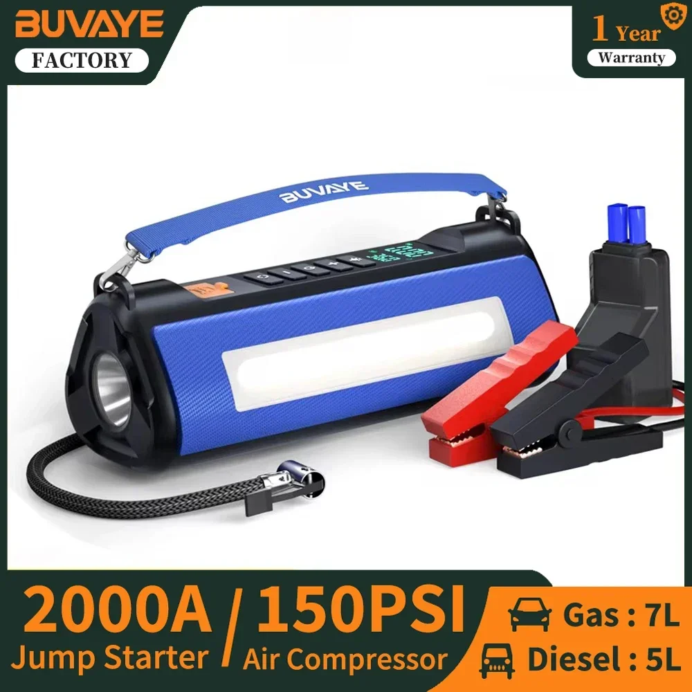 BUVAYE Jump Starter Power Bank с компрессором 150PSI усилитель батареи 2000A для автомобиля