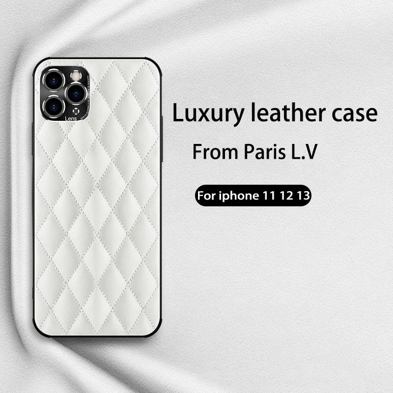

Luxury Leather Designer Phone Case For iPhone 13 12 11 Por Max Mobile Phone Metal lens genuine leather fall protection cover