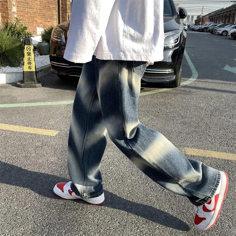 Blue Black Baggy Jeans Men Fashion Tie-dyed Jeans Men Japanese Streetwear Hip-hop Loose Straight Denim Pants Mens Trousers M-2XL