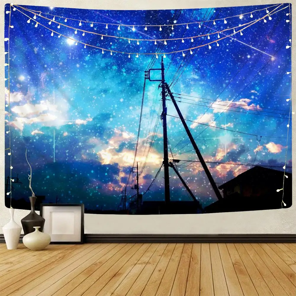

NKNK Night sky Tapiz Starry sky Rug Wall Night Wall Tapestry electric pole Home Tapestrys color Tenture Mandala Tapestries