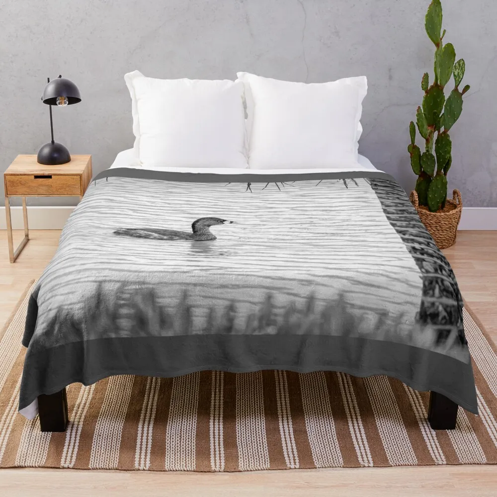 Черно-белое одеяло Pied Billed Grebe плюшевые декоративные одеяла для дивана