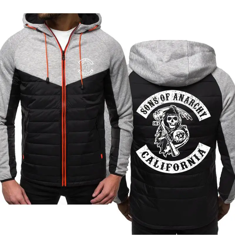 

New Sons OF Anarchy Spring Autumn Mens Hoodies Classic Fashion Male Casual Long Sleeve Solid Color Padded Zipper Jacket