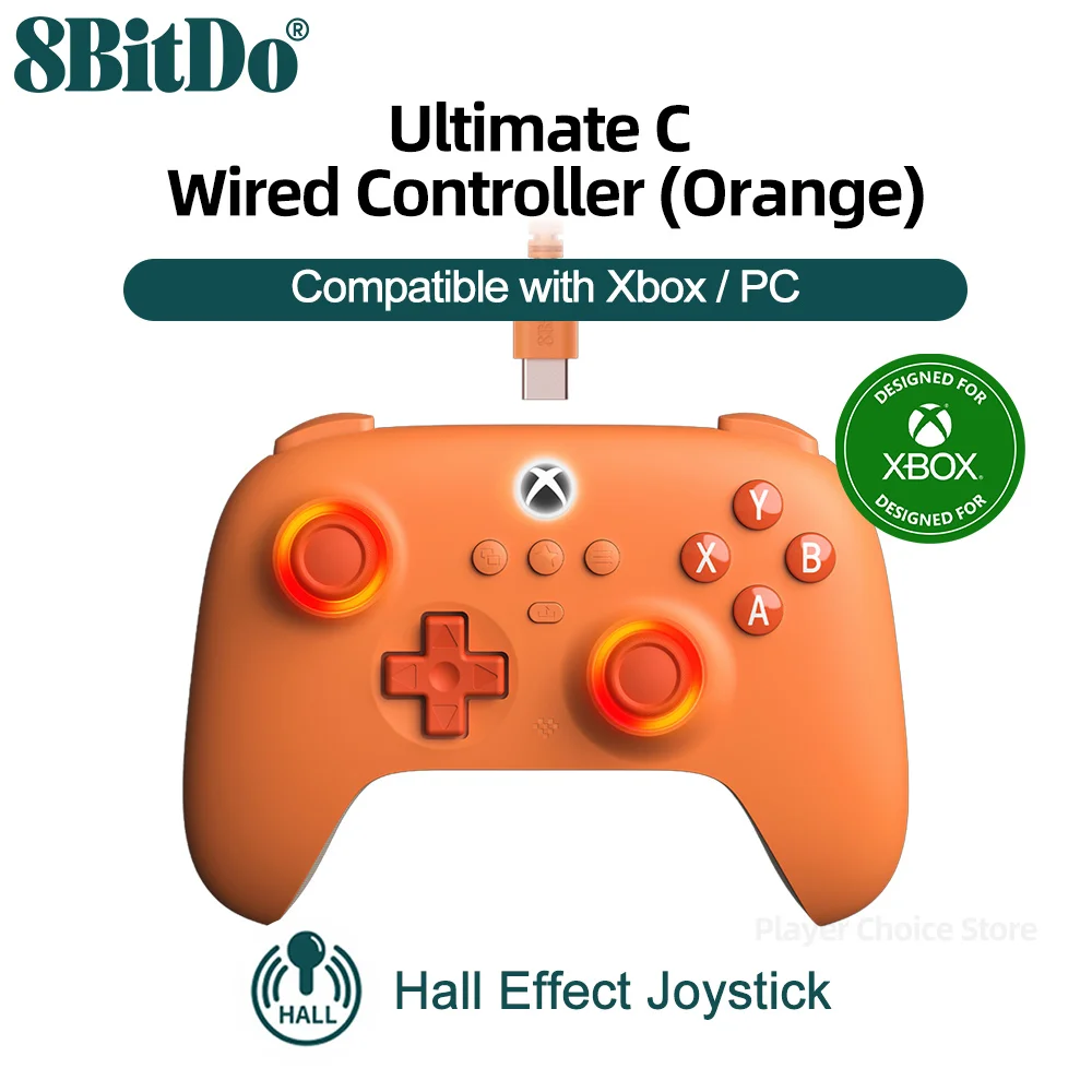8bitdo Ultimate C Проводная XBOX ПК Xbox серии X S One RGB фотоэлемент стики с эффектом зала для