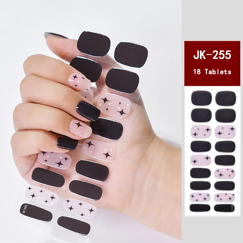 Fashion Gel Nail Polish Strips Black Star Nail Wraps Semi Cured Nail Stickers Long Lasting Manicure Art Sticker UV Lamp Need