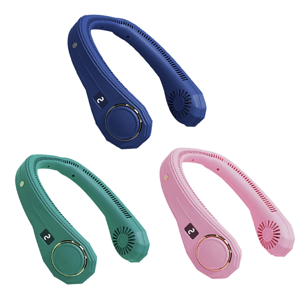 

4000mah Portable Summer Cooling Hanging Neck Fan Electric USB Rechargeable Lazy Leafless Fans Outdoor Wearable Neckband Fans