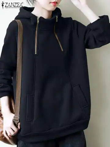 2023 ZANZEA Fashion Women Hoodies Long Sleeve Sweatshirt Autumn Casual Zipper Solid Loose Pullover Female Hooded Streetwear