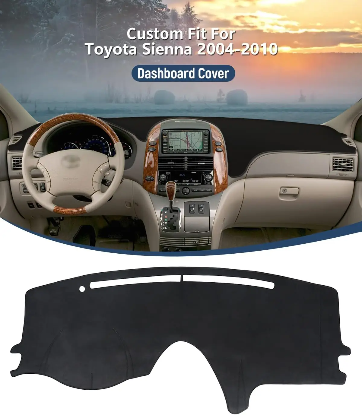 Фото Чехол на приборную панель для Toyota Sienna 2004-2010, аксессуары, черный фланелевой чехол на приборную панель, коврик для приборной панели автомобиля, защита от УФ-солнца №2