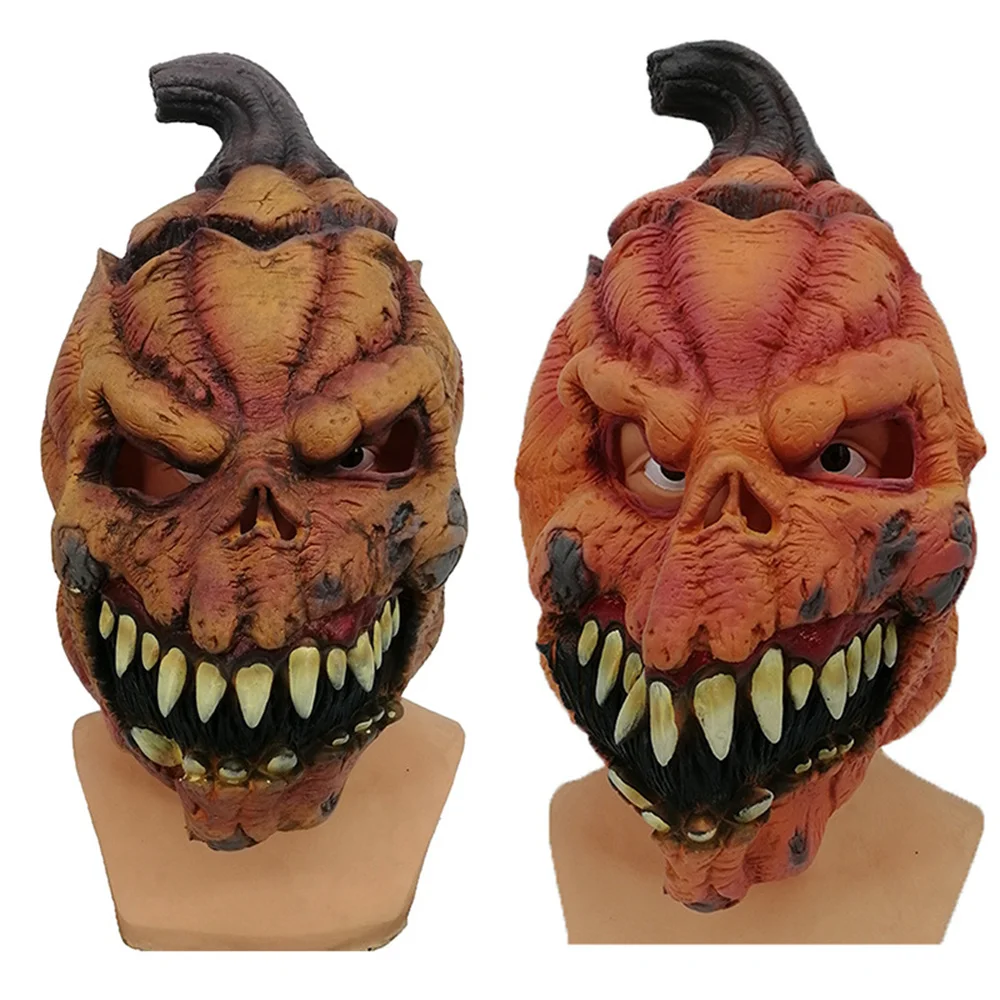 

Pumpkin Head Mask Scary Skull Halloween Mask Party Props Horror Headgear Scary Latex Movable Mouth Lifelike Horror Helmet