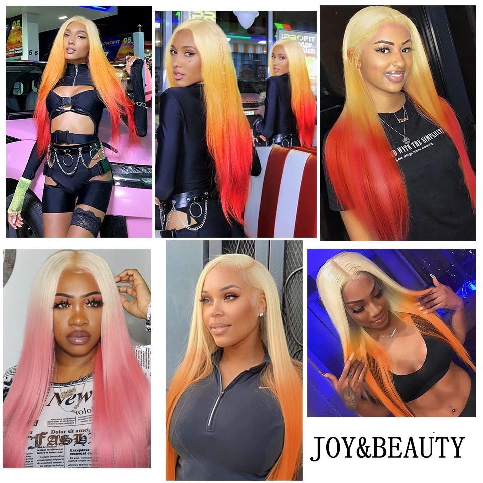 

JOY&BEAUTY Long Straight Synthetic Wig Blonde Orange Cosplay Wig for Women Red Heat Resistant Fiber Wig for Daily Part Use