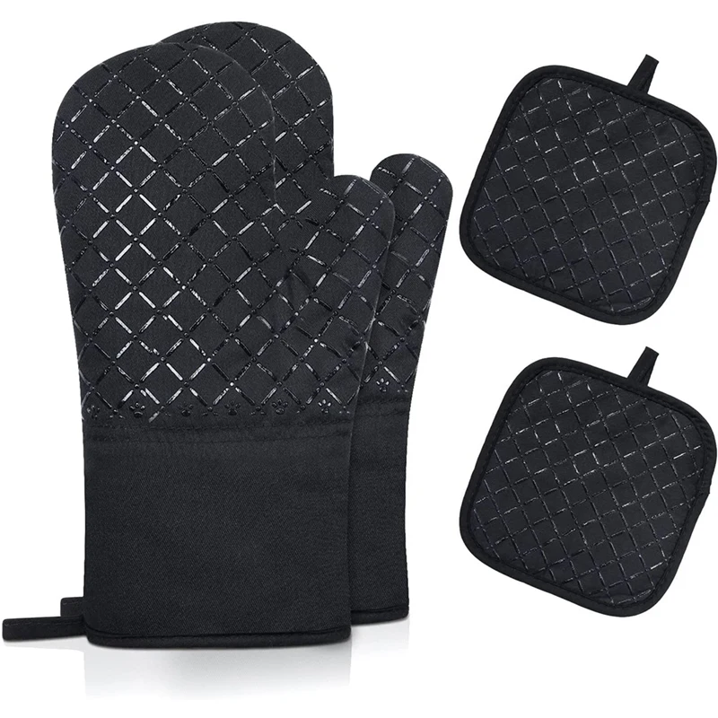 

Oven Mitts Pot Holders Sets 4Pcs, 500°F High Heat Resistant Oven Mitts Pot Holders Set for Baking Cooking BBQ Kitchen