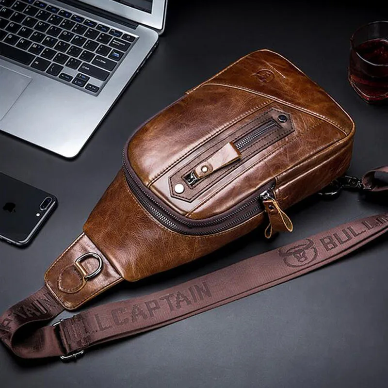 Мужская нагрудная сумка BULLCAPTAIN винтажная сумка-мессенджер из натуральной