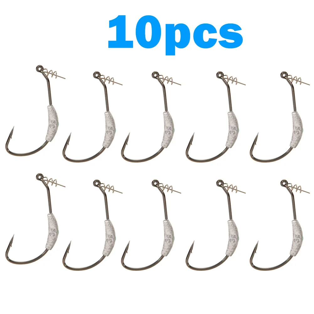 

5/10pcs Weighted Twistlock Style Swimbait High-carbon Steel Fishing Hook Worm Hook Weedless Crank Jig Head Hook For Fishing