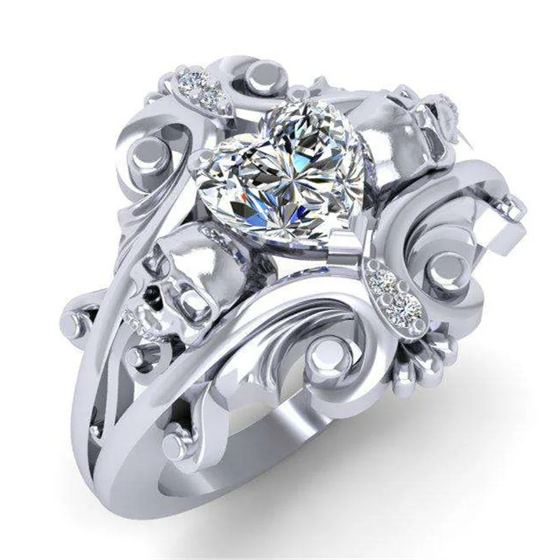

Classical Qualities Silver Color Heart Rings for Women Trendy Metal Inlaid White Stone Wedding Engagement Jewelry