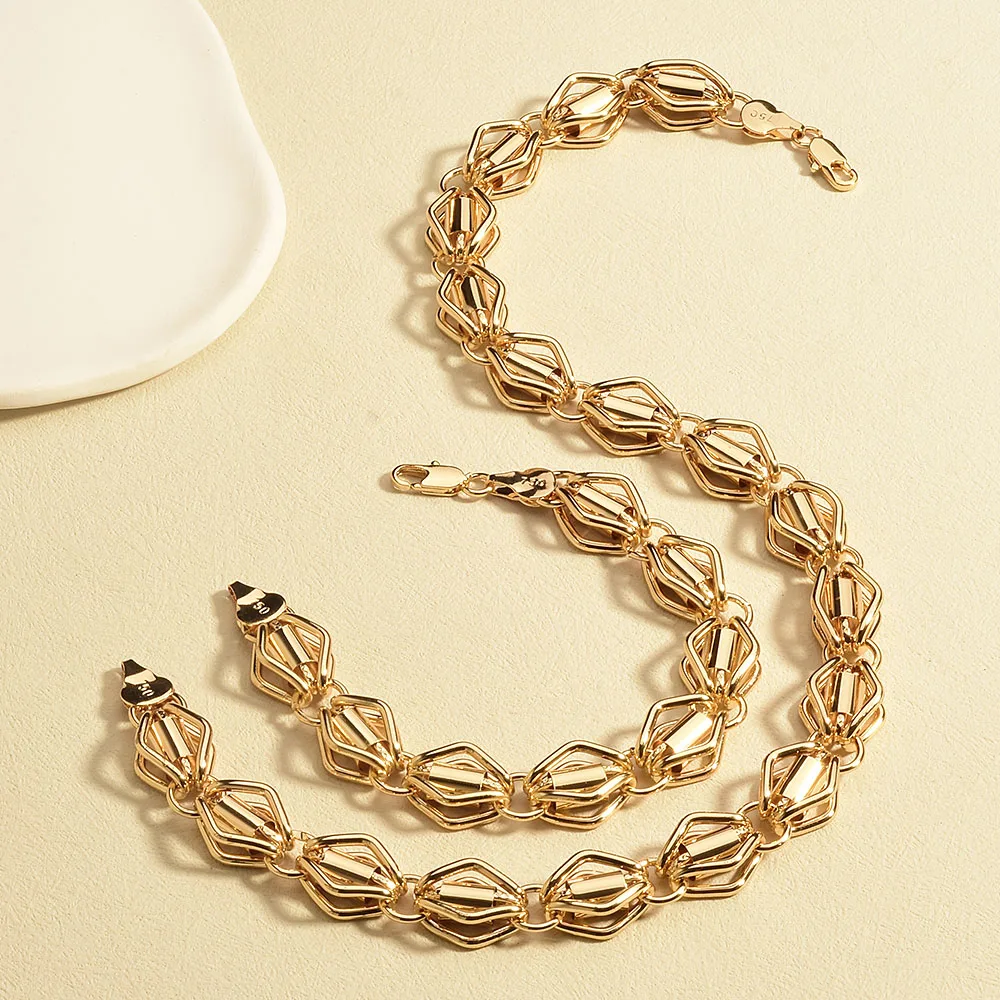 

Selead Men's Cuban Chain Necklace Bracelet Set Gold Plated Copper Gold Men's Choker Necklace Jewelry Gift for Him