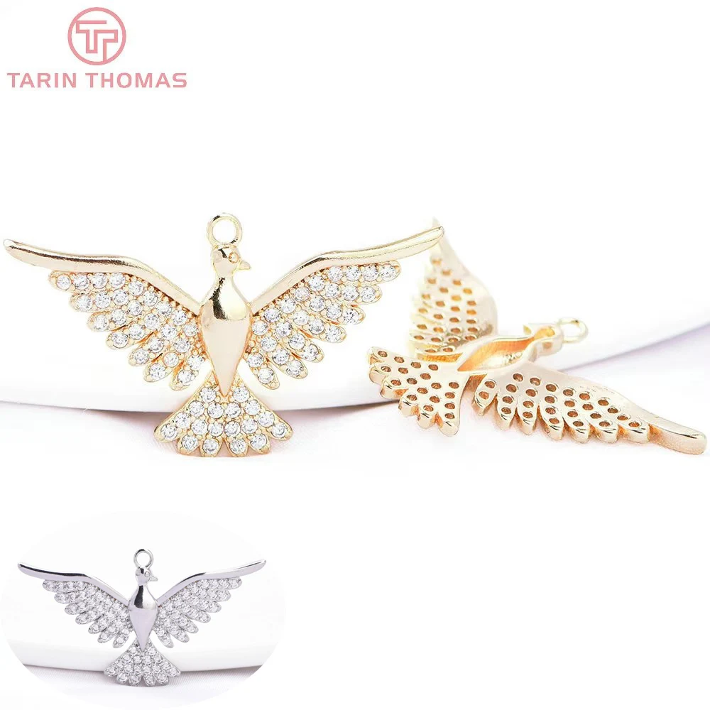 Латунные подвески в форме гуся с цирконом 24 к