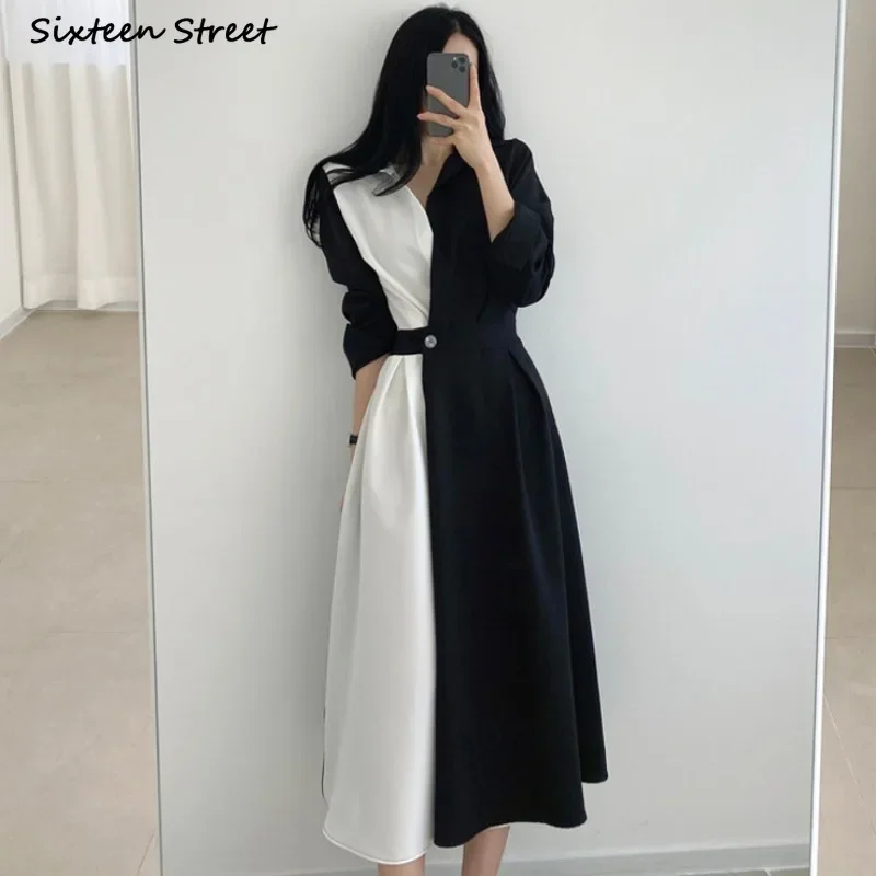 Шикарное лоскутное платье цвета хаки женское осеннее корейское элегантное