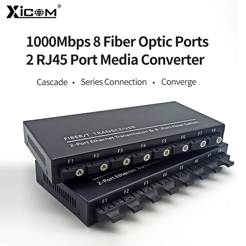 

100/1000M Gigabit Ethernet Fiber Switch 8*1.25G Fiber Port 2 RJ45 Port Media Converter 20KM SC Single Mode Optical Transceiver
