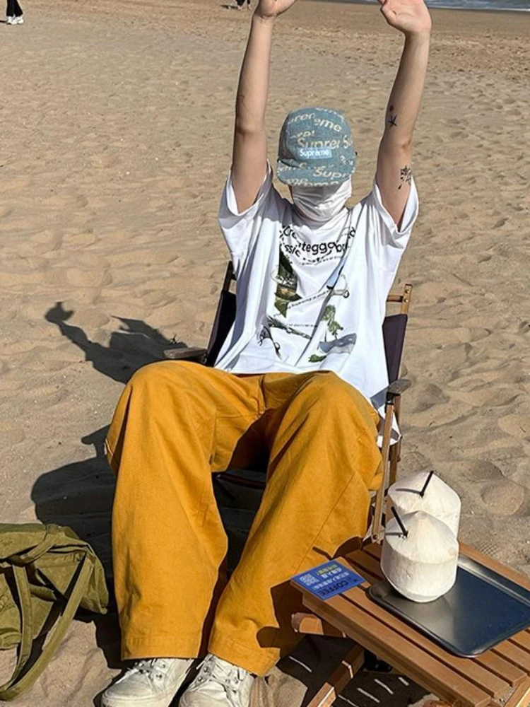 HOUZHOU Korean Hippie Streetwear Baggy Cargo Jeans Women Kpop Harajuku Oversize Wide Leg Denim Pants Vintage Loose Solid Trouser