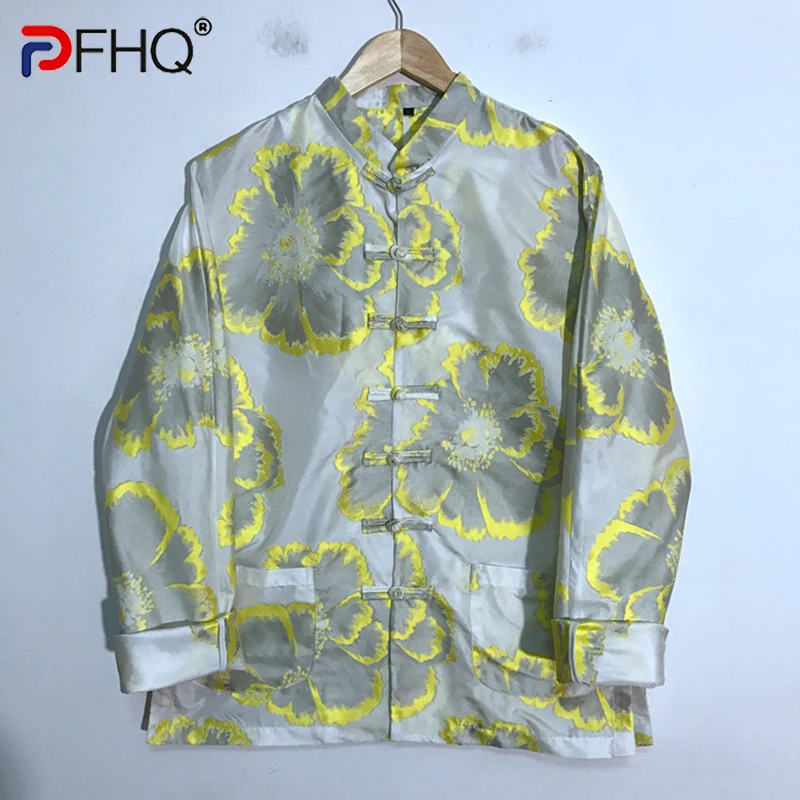 

PFHQ Autumn Men's Light Luxury Creativity Jackets Fashion Loose Jacquard Damask Chinoiserie Plate Buckle New Trendy Coat 21Z1618