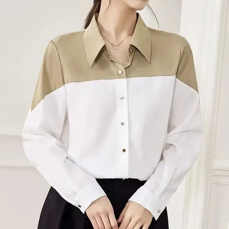Женская блузка с отложным воротником длинным рукавом