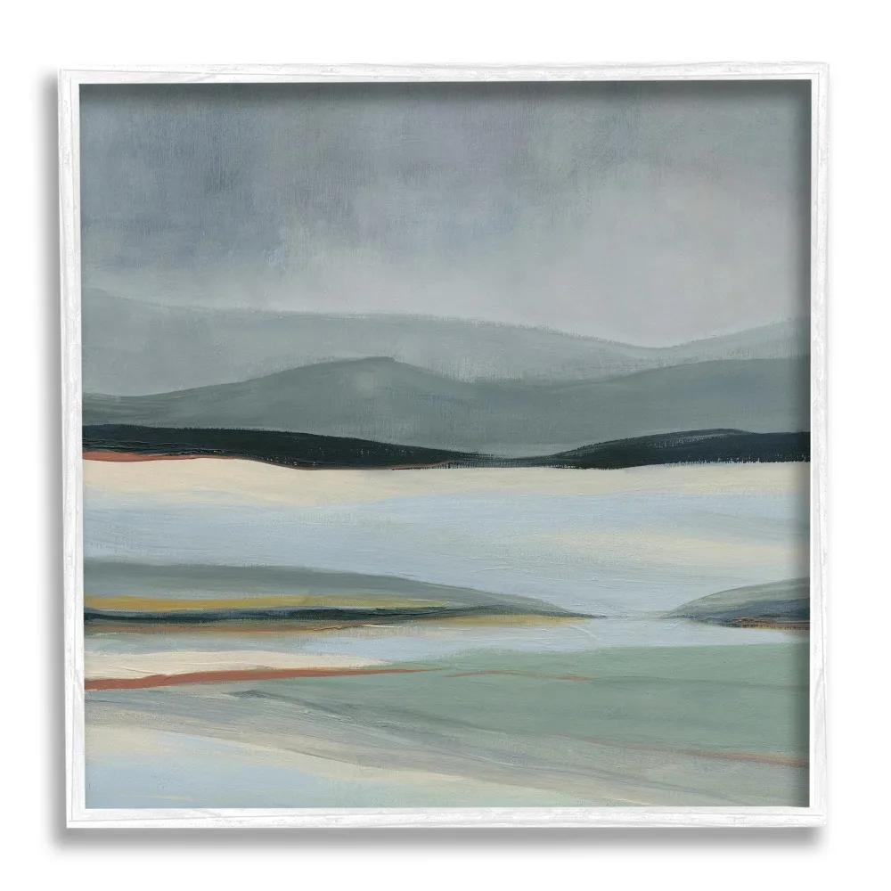 

Stupell Industries Abstract Landscape Painting Distant Lakeside Mountains Painting White Framed Art Print Wall Art Room Decor
