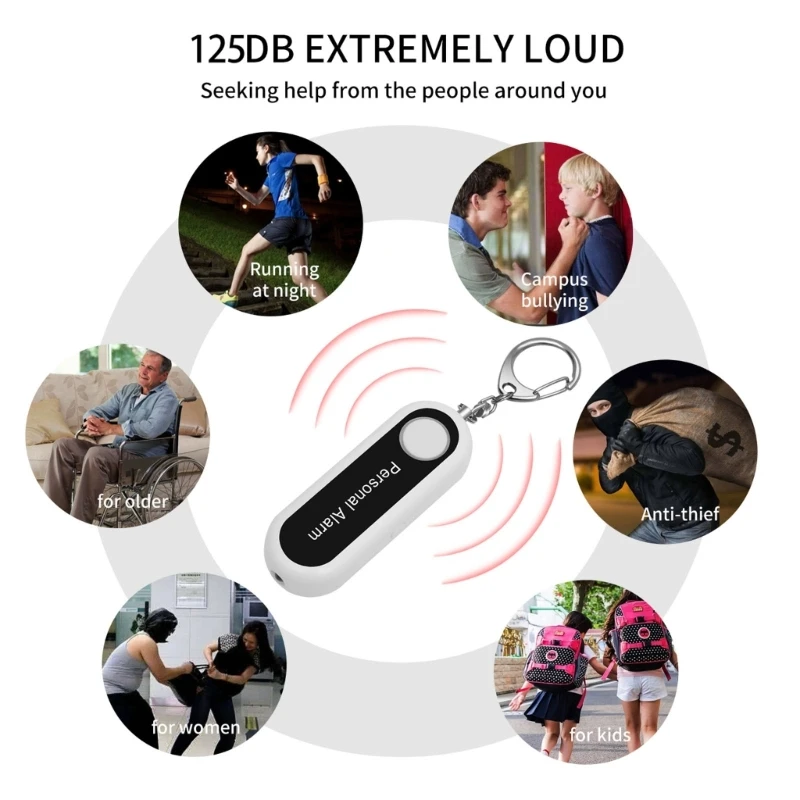 

Безопасная Личная сигнализация дБ, брелок-сигнализация со светодиодный светильник кой, Перезаряжаемый для детей, студентов, женщин, пожилых людей