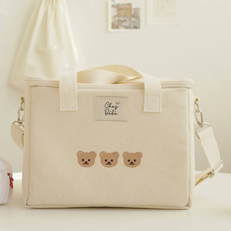 

Embroidered Bear Insulation Mommy Bag Multifunctional Mother Baby Bag Go Out Messenger Carriage Mommy Bag Infant Care Organizer