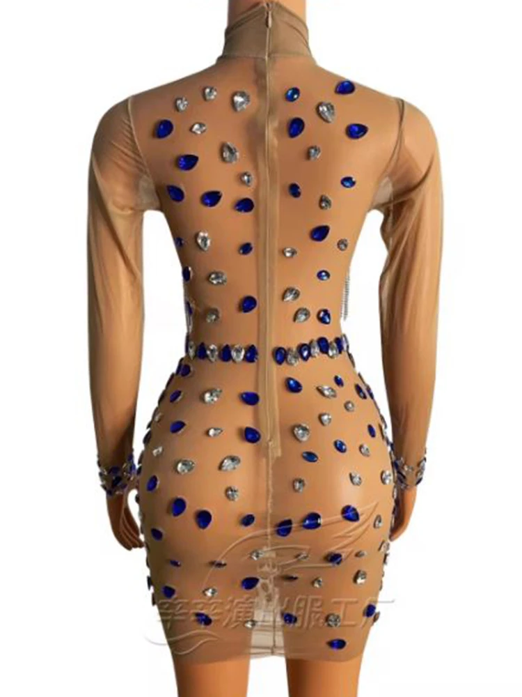 Высококачественное цветное популярное эластичное облегающее платье со стразами