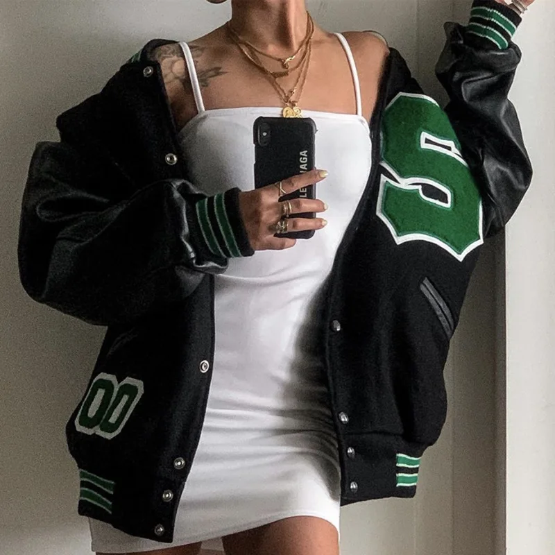 

2021 autumn vibe style Baseball uniform new embroidery bomber jacket for women fashion retro clothes Streetwear oversized coat
