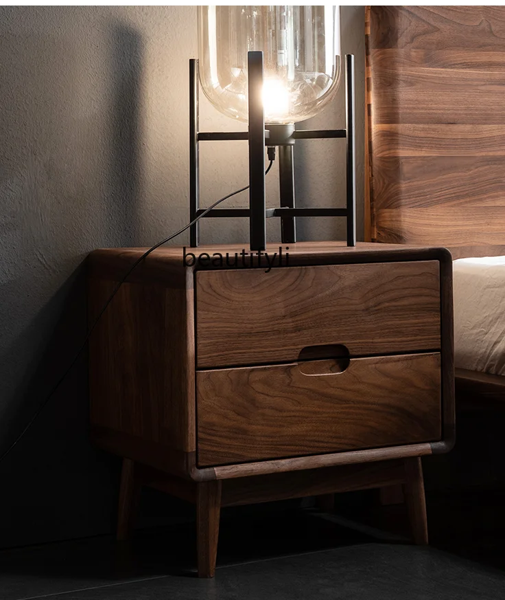 

Black Walnut Solid Wood Bedside Table Bedside Cabinet Simple Modern Storage Cabinet