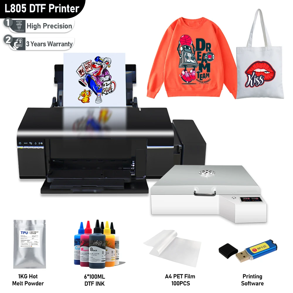 Фото Принтер DTF A4 L805 Epson прямая печать на пленочной машине, термотрансферный принтер A4 DTF для футболок, худи, джинсов №1