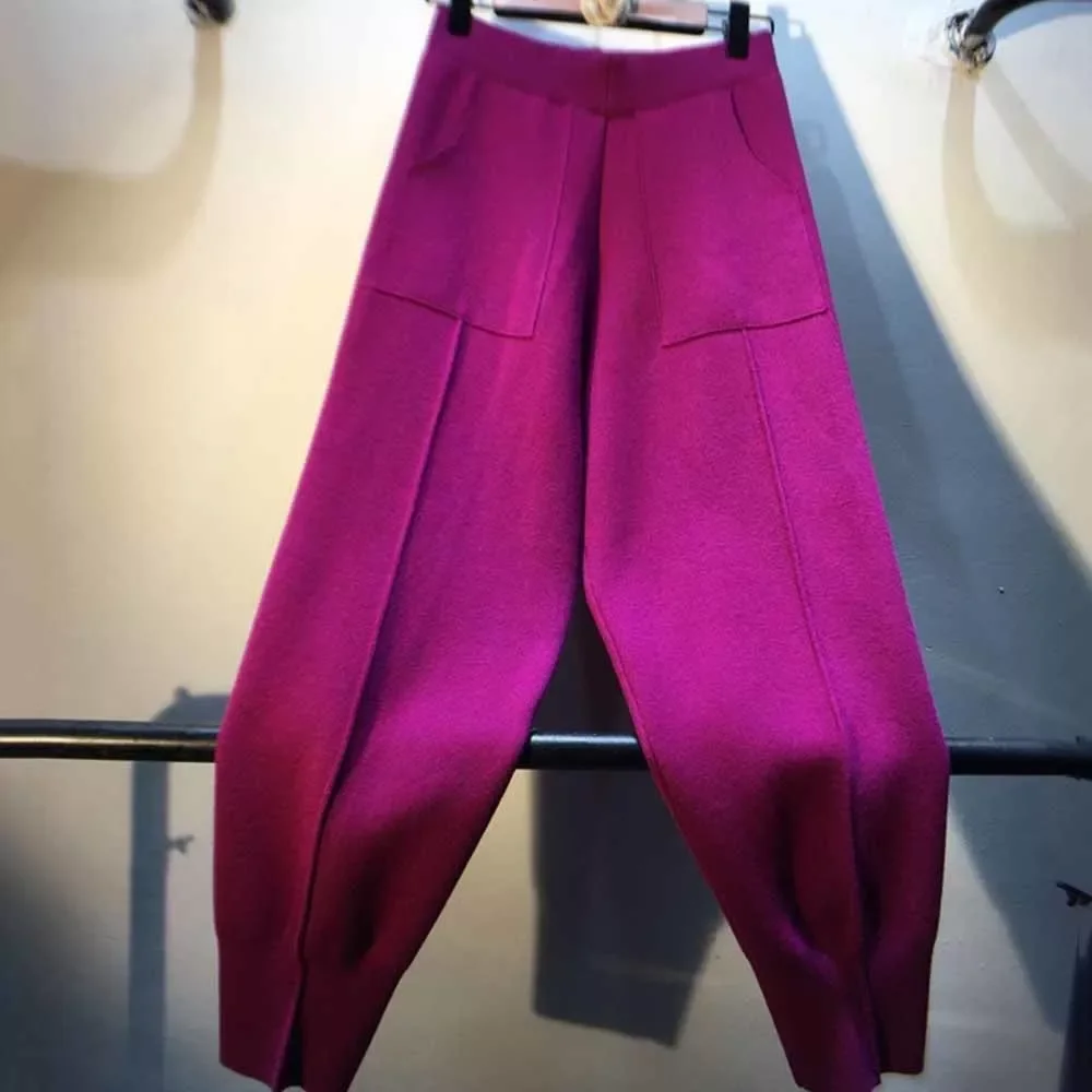 

New in Thick Knitted Harem Pants Winter Jogger Warm Pants Women Big Pockets 2022 Fashion Casual Ladies Trousers High Quality jac