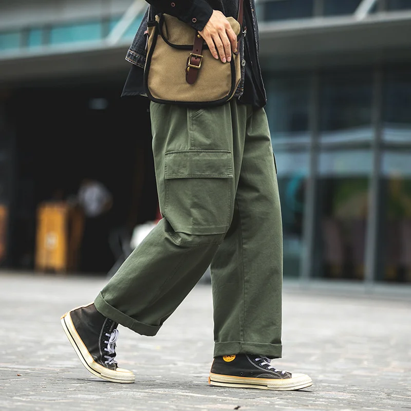 

Autumn Korean Fashion Casual Wide Leg Loose Nine Point Straight Overalls Outdoor Sport Tooling Men's Trousers Hiking Cargo Pants