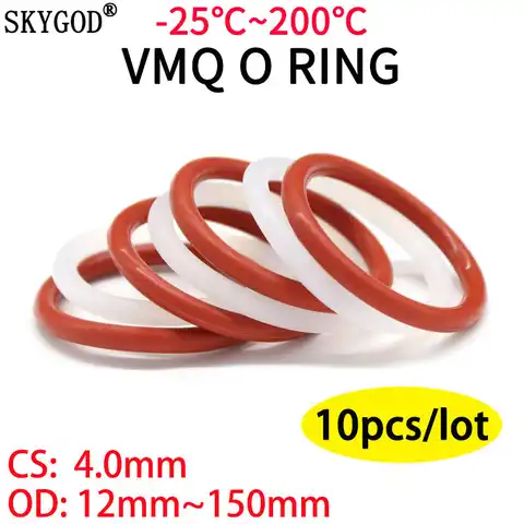 Силиконовое кольцо VMQ, красное/белое, 10 шт., CS 4 мм, OD 12 ~ 150 мм, Силиконовое уплотнительное кольцо, прокладка из пищевой резины, уплотнительное к...