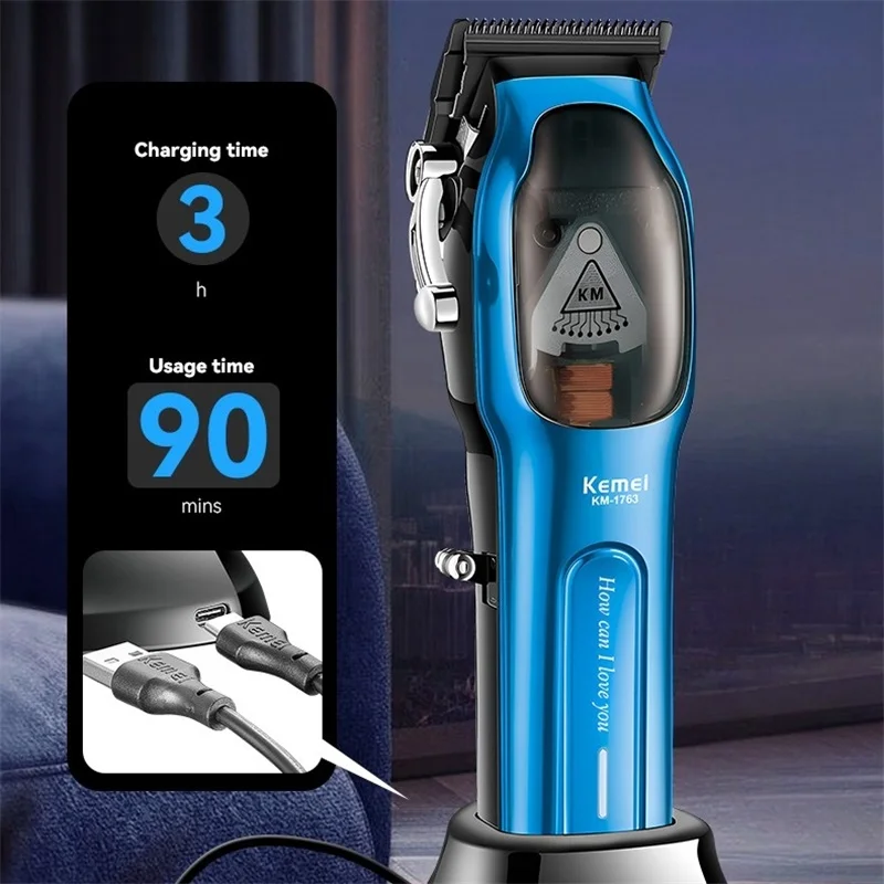 

Kemei 9000RPM Hair Clipper Powerful Hair Trimmer Electric Barber Hair Cutting Machine Adjustable Metal Clippers for Men KM-1763