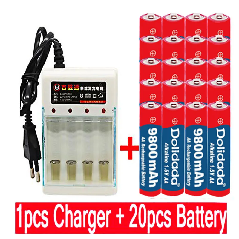

AA 1.5V 9800mAh rechargeable battery Rechargeable New Alcalinas drummey +1pcs 4-cell battery charger